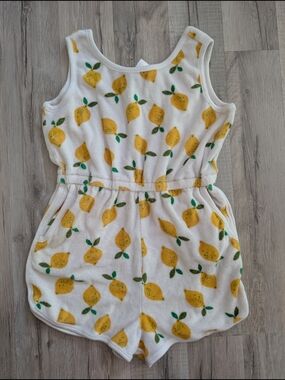 Hanna Andersson White Lemon Print Kids Terry Romper Coverup, 8Y (V6)